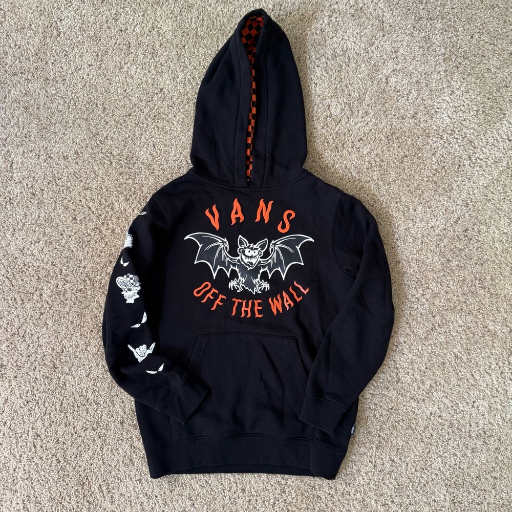 Vans Black Hoodie with Orange Bat Graphic